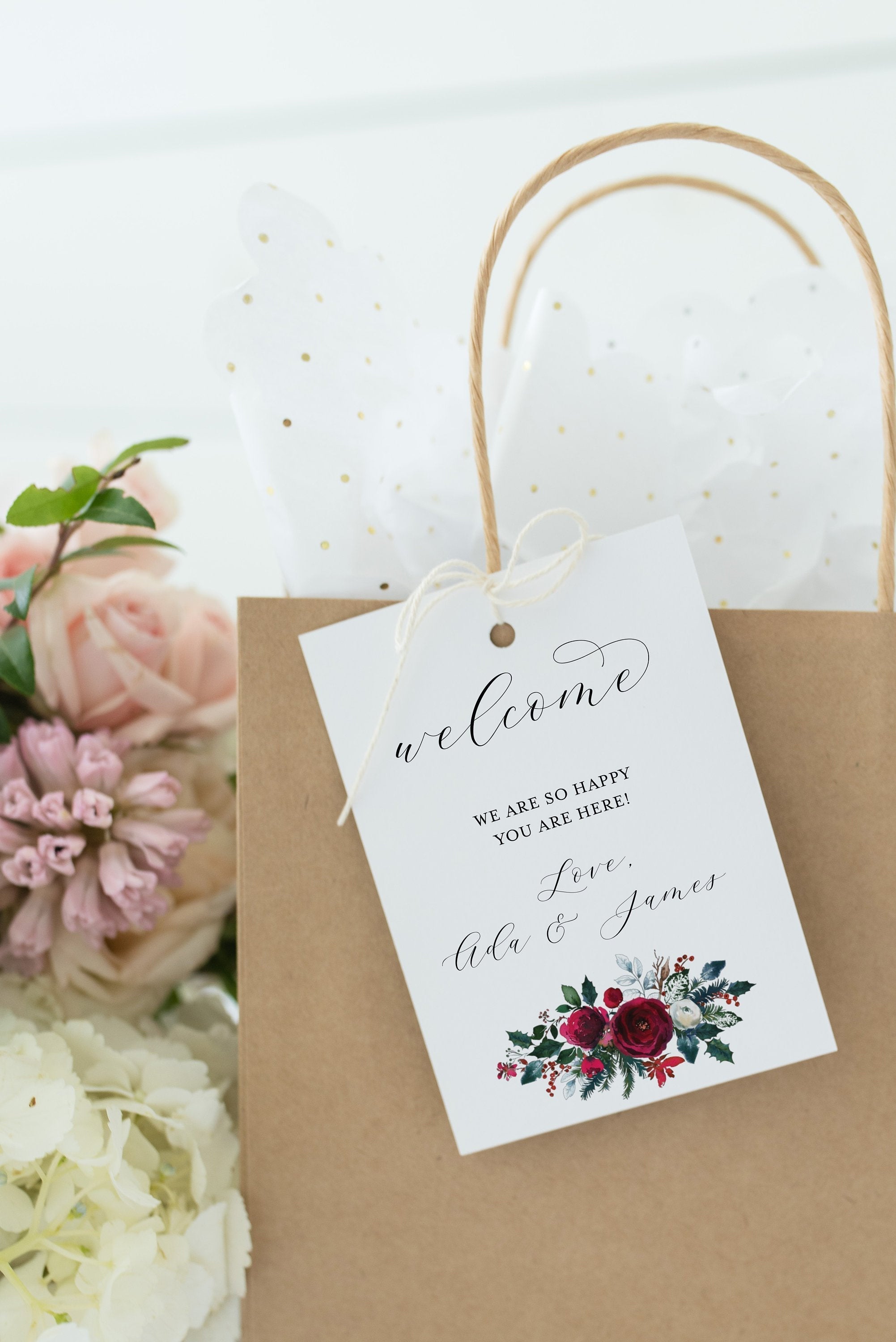 Printable Welcome Wedding Gift Bag Tags Favors Christmas Winter Instan –  SAVVY PAPER CO